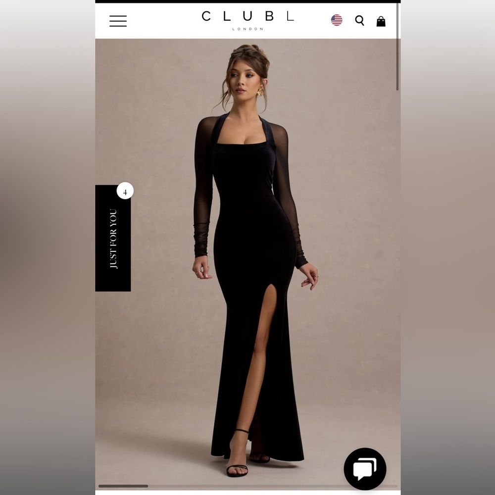 Club L London APRES
BLACK VELVET BODYCON SPLIT MAXI DRESS WITH SHEER SLEEVES